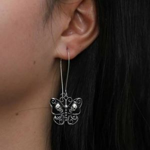 Black/Silver Butterfly Skull Dangle Earrings